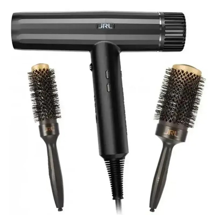 Комплект Професионален Сешоар за Коса JRL Forte Pro 2401B с Две Четки за Коса, Ултралек, 3 части