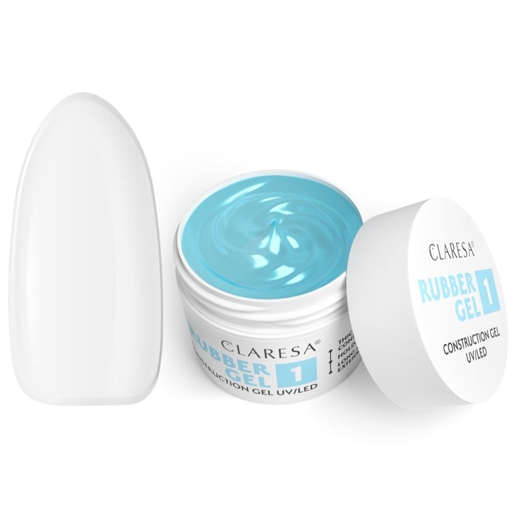 Gel de constructie pentru unghii Claresa Rubber Gel 1, 90g, transparent, formula groasa, rezistent la temperaturi