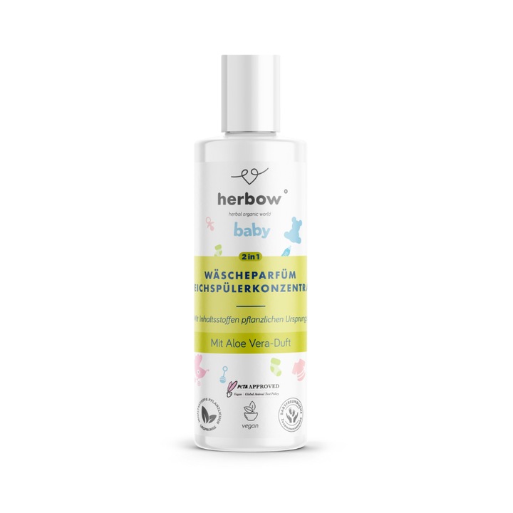 Herbow Baby 2in1 textilparfüm és öblítő, Aloe Vera, 200 ml, 40 mosás
