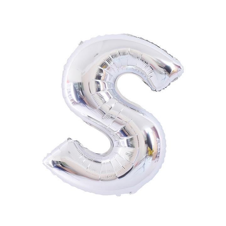 Ezüst betűs lufi, 16 colos, alufóliából, szülinapi party dekorációval