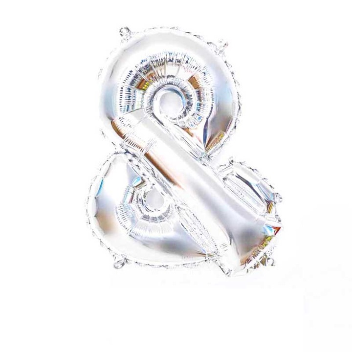 Ezüst lufi, 16 colos, alufóliából, születésnapi party dekorációval