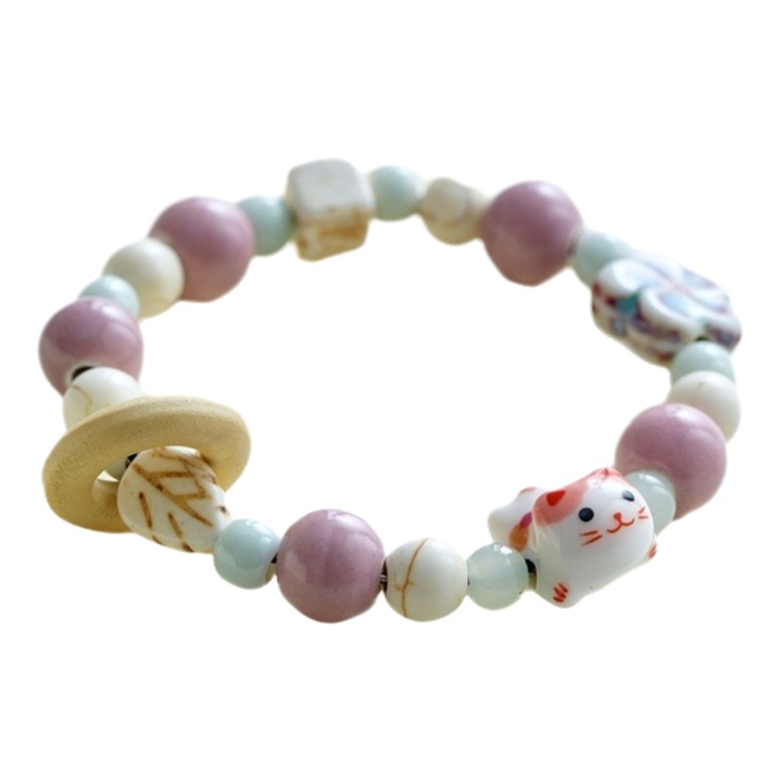 Bratara din piatra naturala, bratara ceramica, potrivita pentru cadouri, stil simplu (model: SL0267 pisica roz)