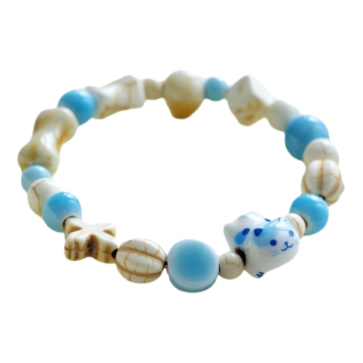 Bratara din piatra naturala, bratara ceramica, potrivita pentru cadouri, stil simplu (model: SL0266 Blue Cat)