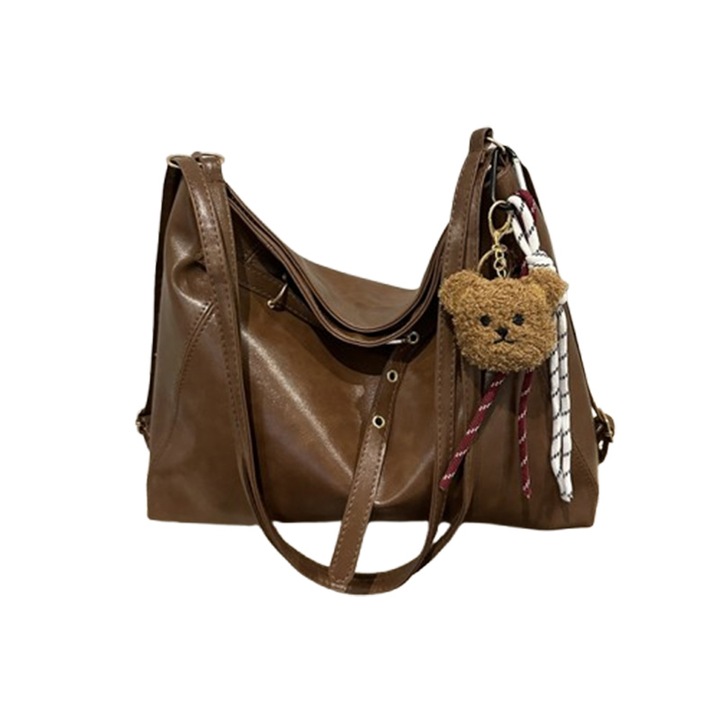 Geanta dama, Majurphy, Vintage, capacitate mare, cu sarm, curele simple si duble, material PU, Maro