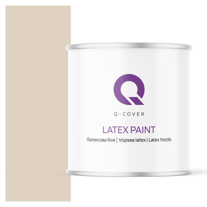 Vopsea latex, Q-Cover, Bej deschis H4164, pentru interior, pe baza de apa, galeti de fier, usor de aplicat, rezistent la frecare, elimina reflexiile luminii, sigura pentru persoanele alergice, fara miros, tixotropa, Mat, 2L