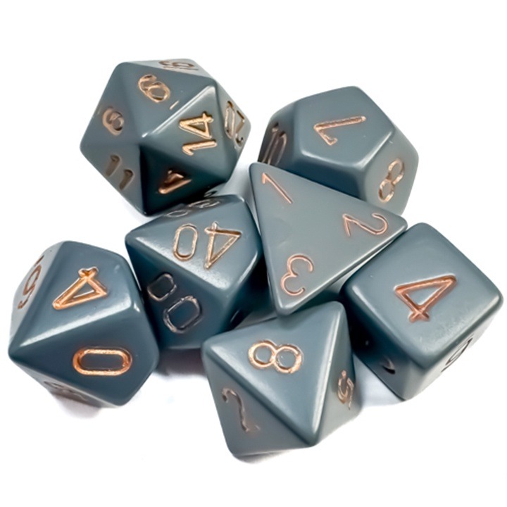 7 db dobókockából álló készlet D&D, Chessex, Sötétszürke, Réz