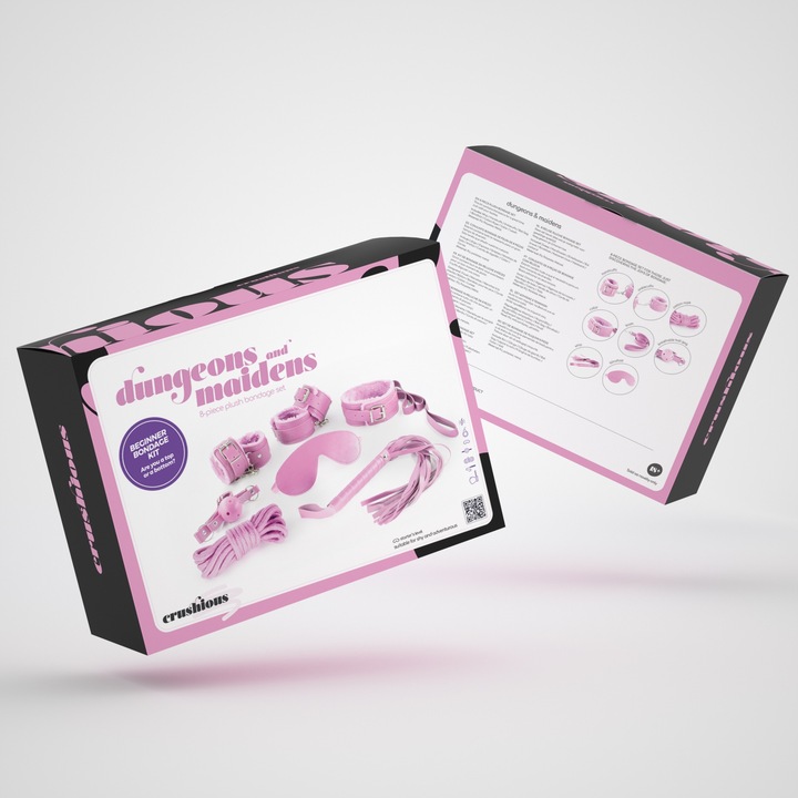 Set bondage Dungeons & Maidens - Crushious - 8 darabos rózsaszín, műbőr, bélelt belső