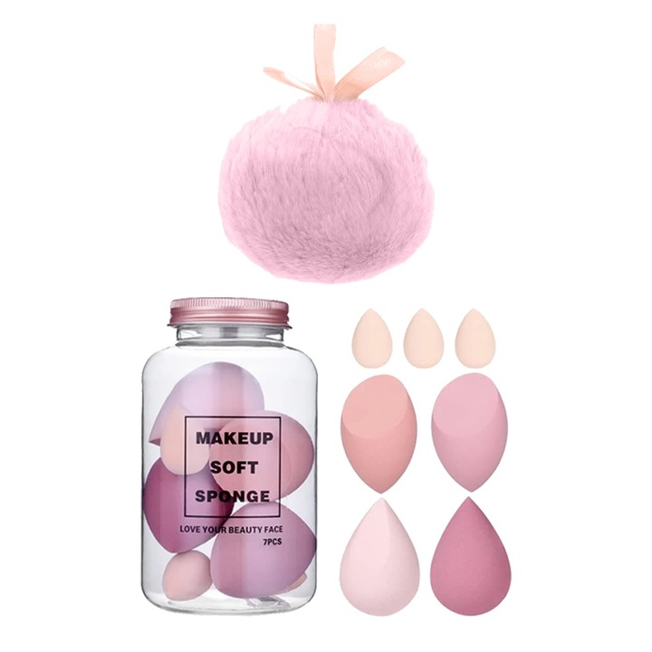 Комплект GlowPerfection Kit Гъба за хайлайтър и апликатор, мек материал, многофункционален, щадящ кожата, ергономичен дизайн, перфектен за осветяване, безупречно нанасяне, перфектна пудра за лице и тяло, розов