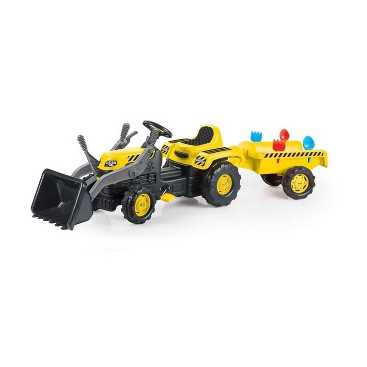 Tractor cu Pedale pentru copii, Excavator, Remorca si Accesorii, 3 ani +, 50 kg, 171x45x52cm