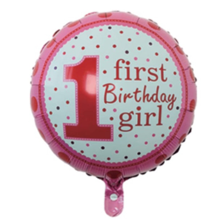 Balon folie First Birthday Girl, la multi ani 1 an, 45 cm, Wow Shop