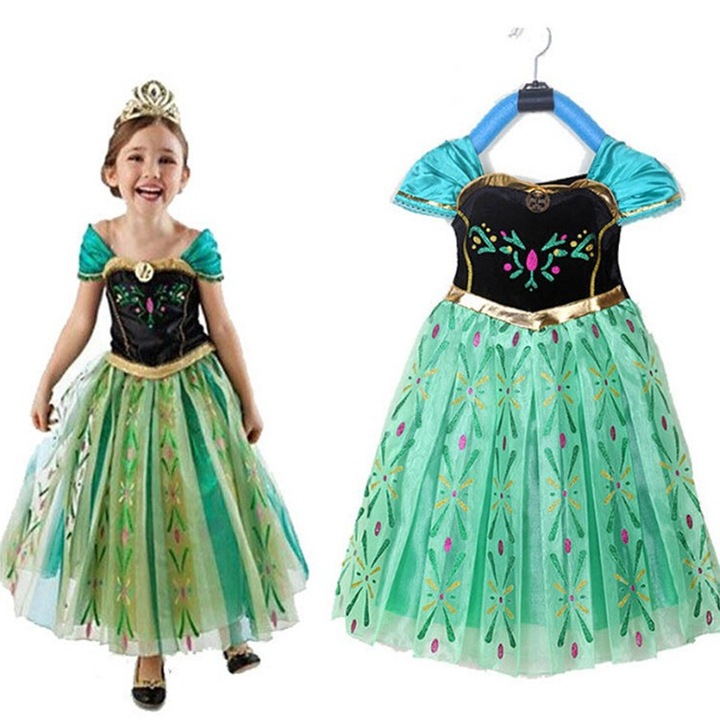 Rochie de printesa, rochie de printesa Anna Frozen, rochie pumpy, rochie fata, verde, 110cm