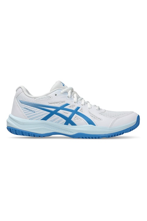 Asics, Pantofi cu insertii de plasa, pentru volei Upcourt 6, Alb/Albastru royal