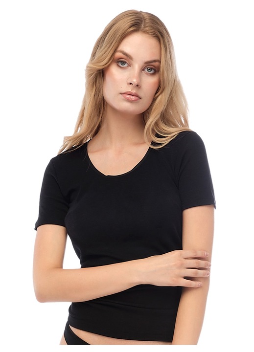 Tricou dama Minerva, lana pura, negru