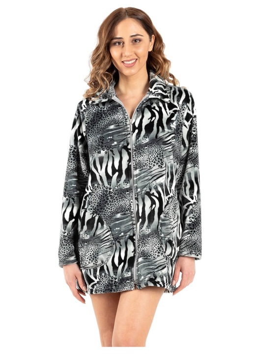 Halat dama Koyote, Bonne Nuit, asimetric, cu gluga, fleece, gri/alb