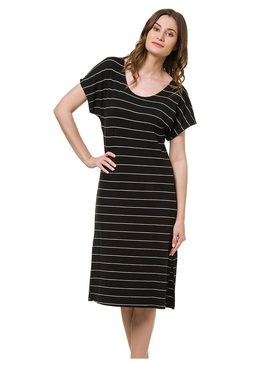 Rochie Homewear, HARMONY, design cu dungi, negru, viscoza
