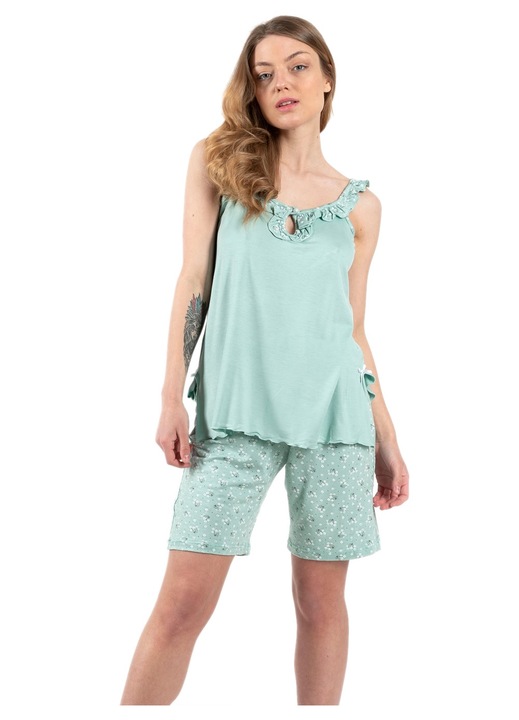 Pijamale dama KOYOTE, design floral, verde, vascoza aerisita, S INTL