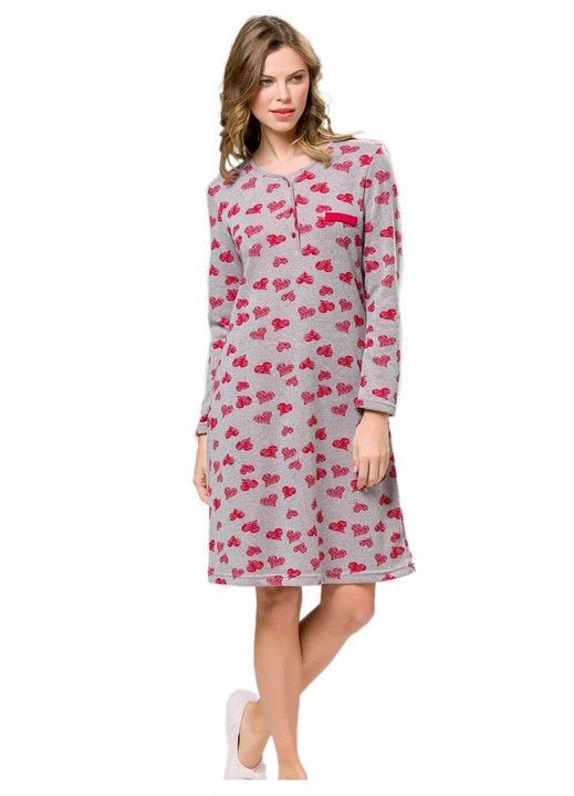 Pijamale dama, HARMONY, camasa de noapte, bumbac moale, design peste tot, rosu