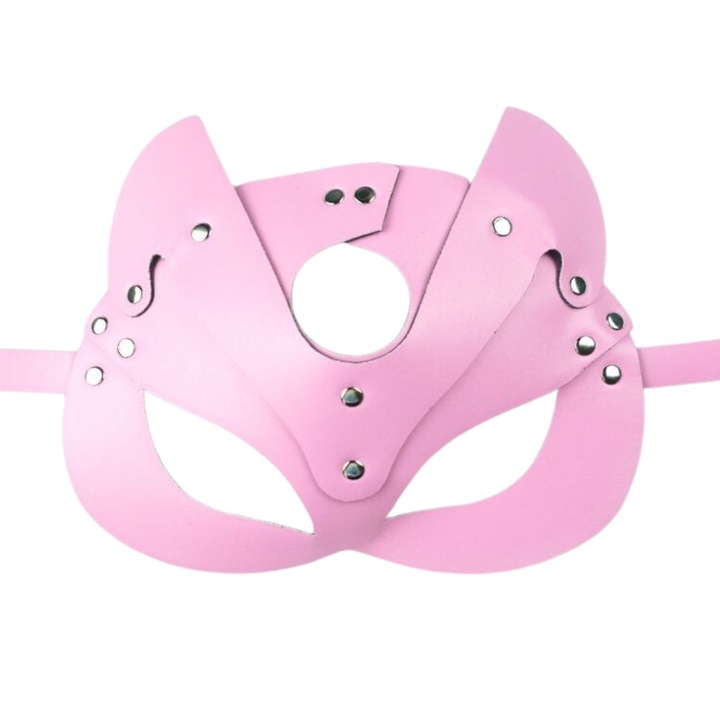 Masca sexy pisica, accesorii metalice, urechi, ajustabila, tematica cat woman, roz