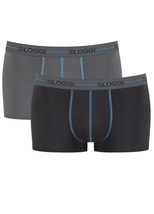 Boxeri Sloggi, set 2 bumbac pur, talie elastica, gri, Negru/Gri
