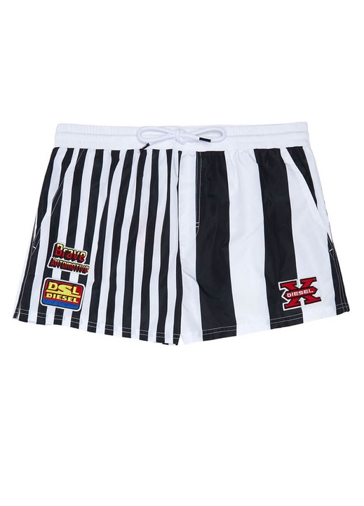 Costume de baie barbati, Diesel, Scurti, Dungi retro, Negru/Alb, Elastan