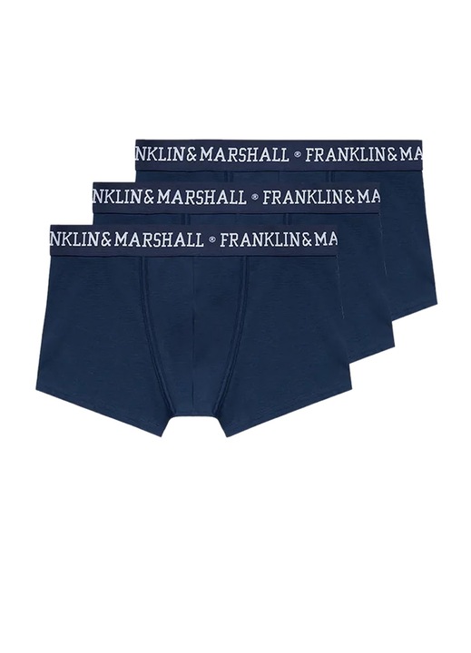 Boxeri Franklin Marshall, set 3 perechi, bumbac, aspect sport, bleumarin