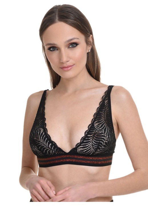 Sutien Bralette Miss Rosy Gemma, dantela si lurex, negru, M INTL