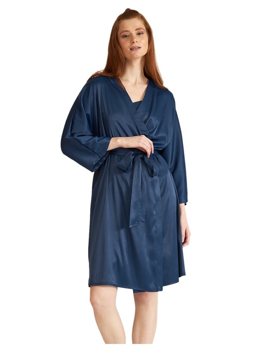 Halat dama HARMONY, satin, maneci 3/4, albastru