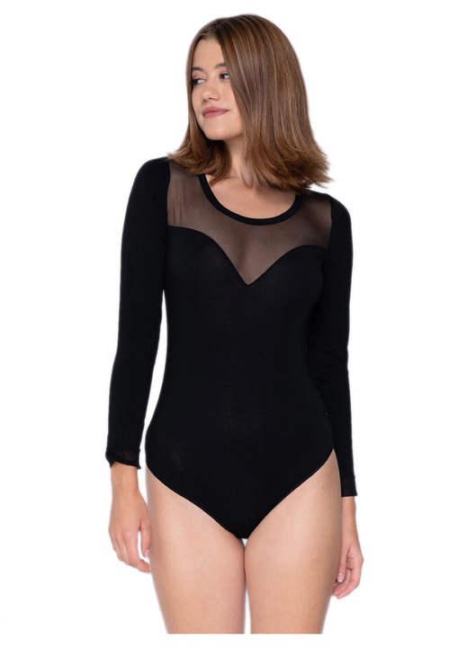 Body dama, Luna, Bumbac/Elastan, Negru, L INTL