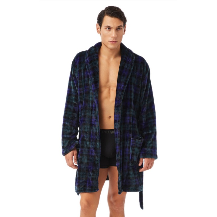 Halat barbati Minerva, model in carouri, fleece, albastru/verde, M-L INTL