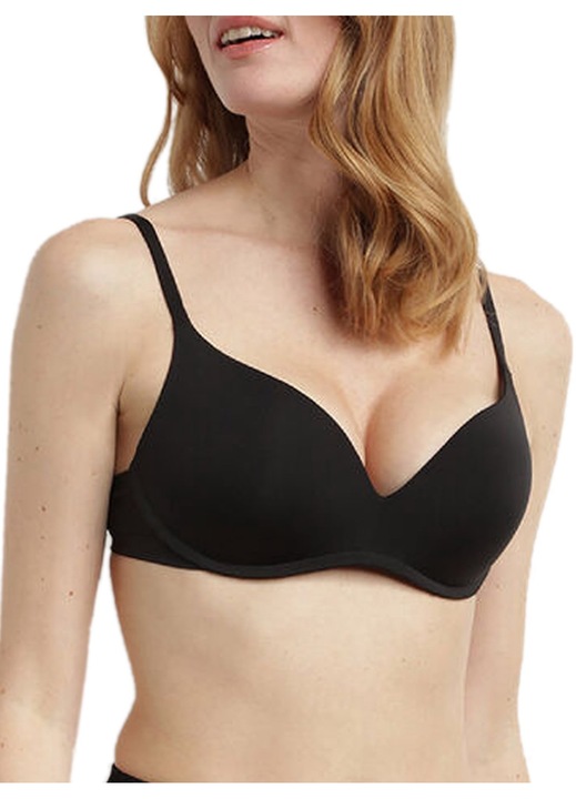 Sutien Push Up dama DIM InvisiFREE, microfibra, negru, fara sarma, intarire progresiva dubla