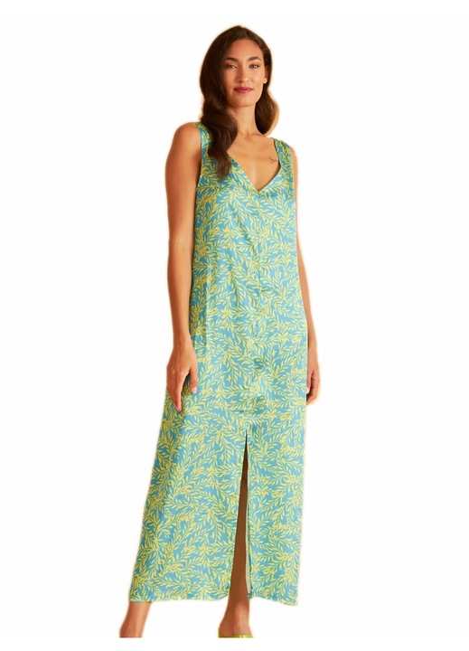 Rochie de lux HARMONY, design floral, material aerisat, verde, satin mat