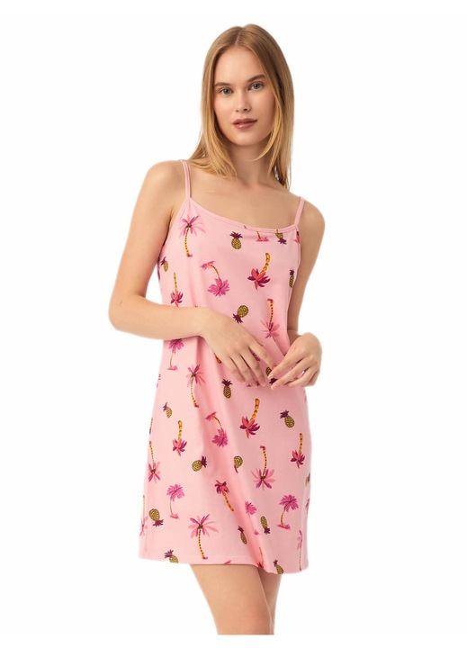 Pijamale dama Minerva, camasa de noapte, 100% bumbac, moale, roz, M INTL