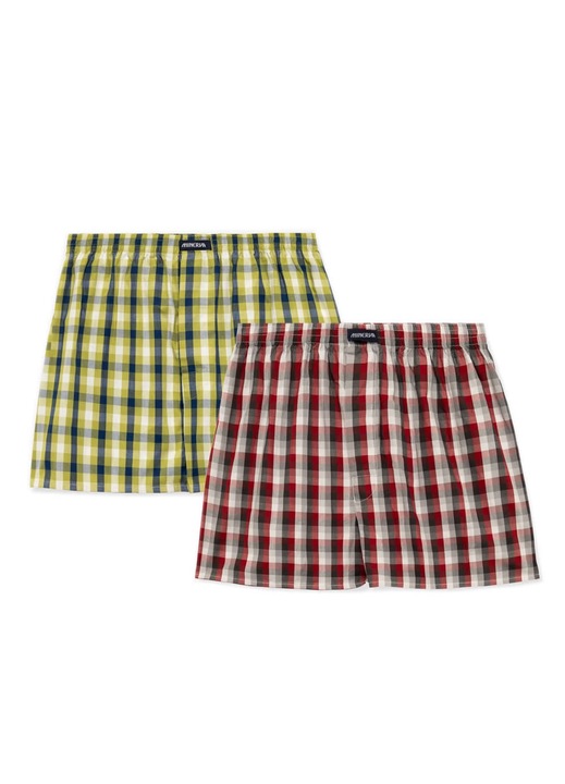 Set 2 perechi de boxeri pentru barbati Minerva, model in carouri, bumbac, galben/rosu