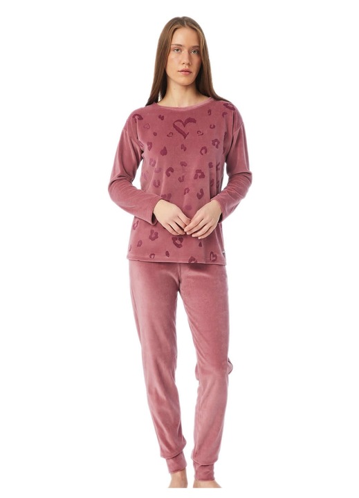 Pijamale dama Minerva, catifea moale, model animal, roz intens