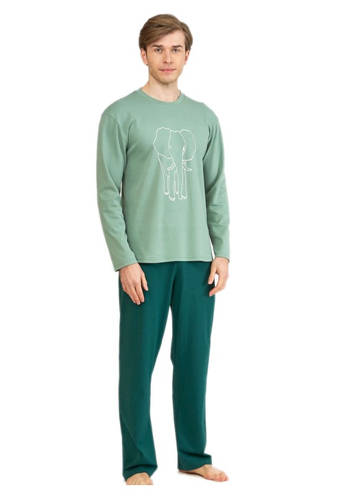 Pijamale barbati HARMONY Elephant, bumbac/modal moale, design elefant, verde