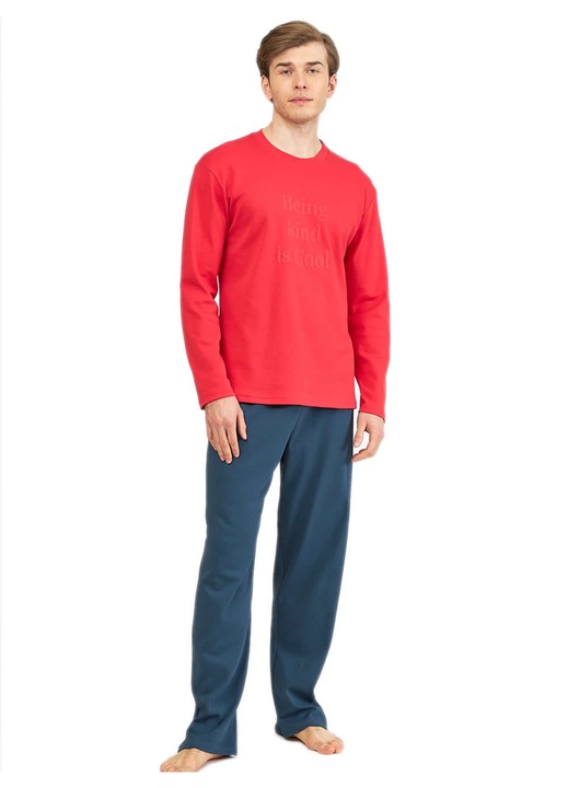 Pijamale barbati HARMONY, 100% bumbac, set, Rosu/Albastru
