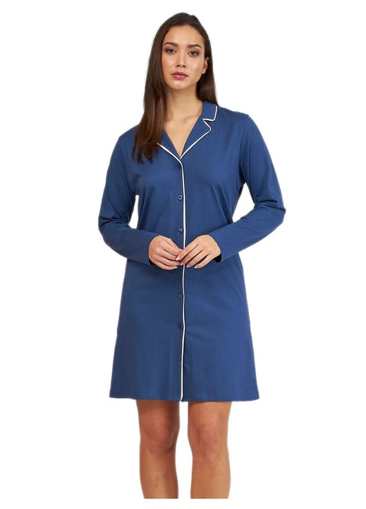 Pijamale dama HARMONY, camasa de noapte, bumbac-modal, aspect elegant, guler larg, culoare contrastanta