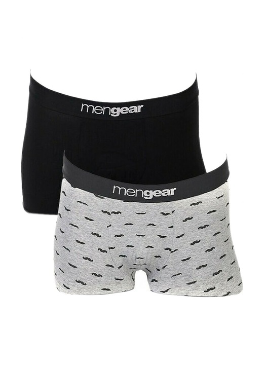 Set 2 perechi de boxeri pentru barbati Minerva Mustache Mengear, bumbac elastic, gri/negru