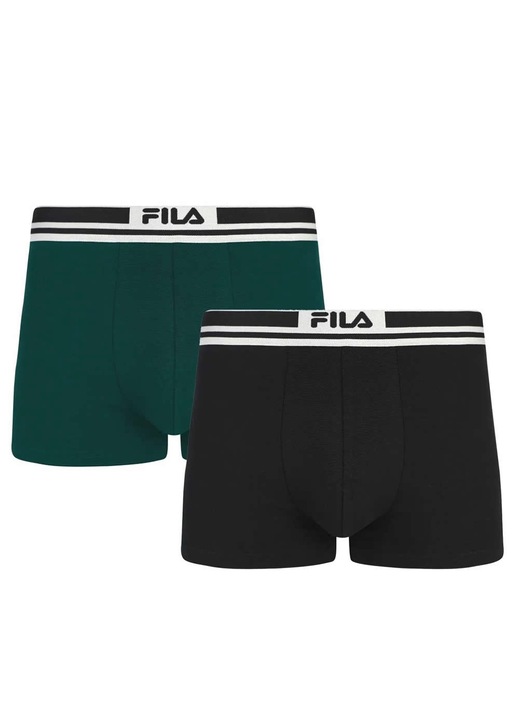 Set 2 perechi de boxeri Fila, bumbac, talie elastica, negru/verde
