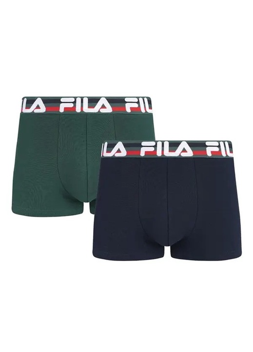 Set 2 perechi de Boxeri Fila, bumbac, talie elastica, verde/bleumarin