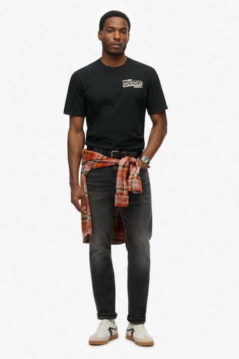 Superdry & Co, Памучна тениска с овално деколте и лого на гърба SD0APM1012124A000000, Бял/Черен