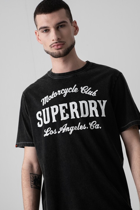 Superdry & Co, Свободна тениска Vintage Biker, Черен меланж