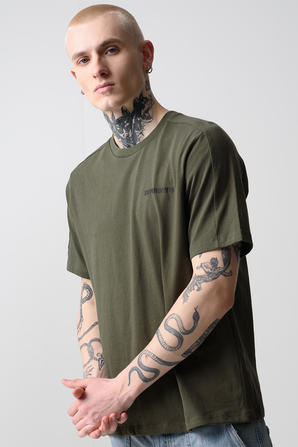 Superdry & Co, Tricou relaxed fit cu model uni, Verde feriga, L
