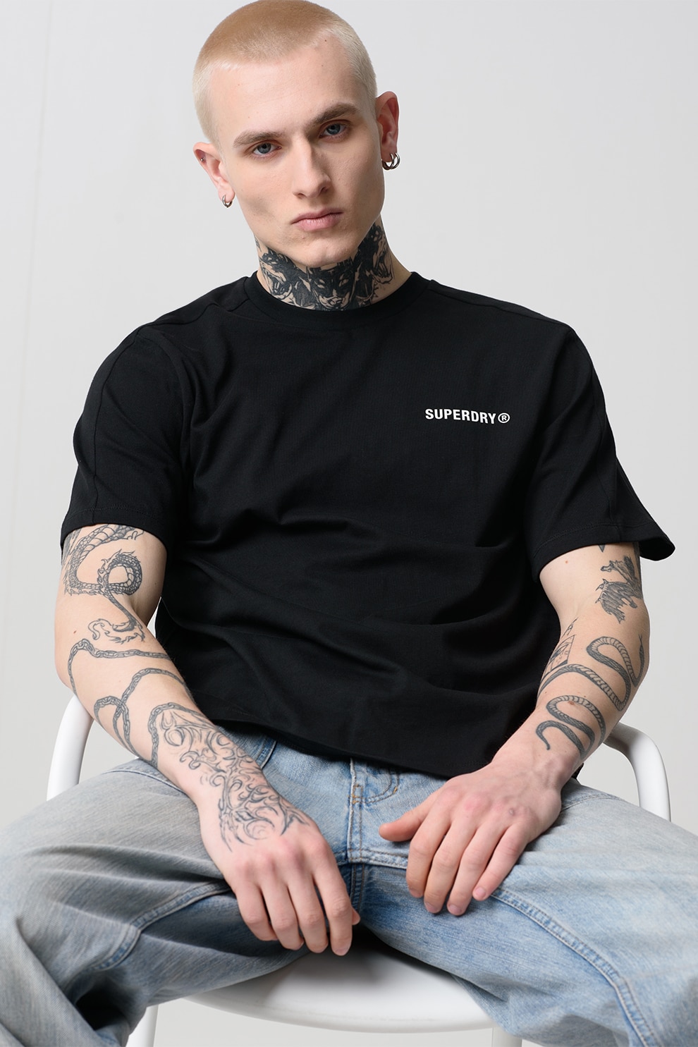Superdry & Co, Tricou relaxed fit cu model uni, Negru, S