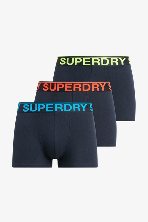 Superdry & Co, Set de boxeri cu banda logo in talie - 3 Perechi, Portocaliu mandarina/Verde lime/Bleumarin