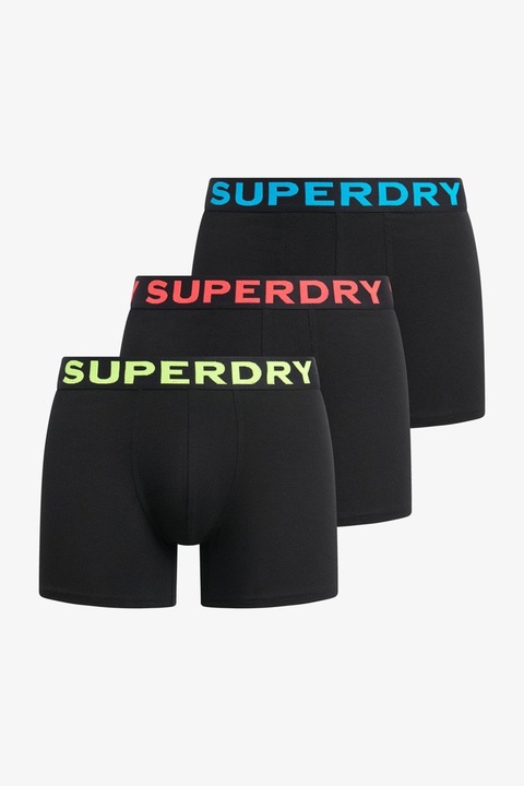 Superdry & Co, Set de boxeri cu banda logo in talie - 3 Perechi, Negru/Portocaliu mandarina/Albastru