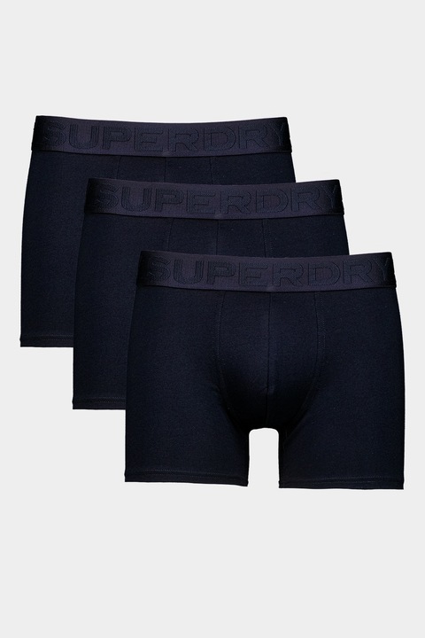 Superdry & Co, Set de boxeri din amestec de bumbac cu banda logo in talie - 3 perechi, Negru