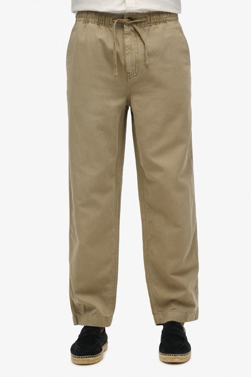 Superdry & Co, Pantaloni din amestec de in cu croiala dreapta, Maro nisip, L