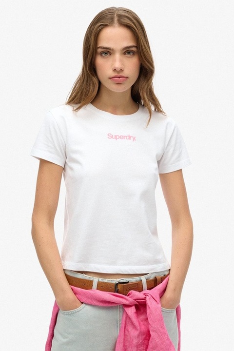 Superdry & Co, Памучна тениска с овално деколте, Бял