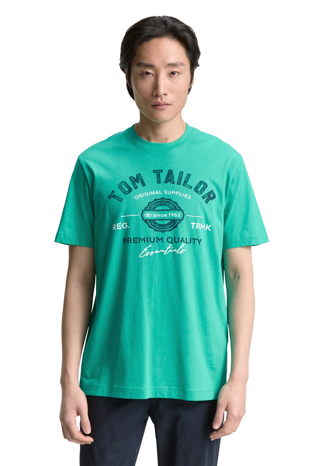 Tom Tailor, Tricou din bumbac cu imprimeu logo, Verde deschis, S